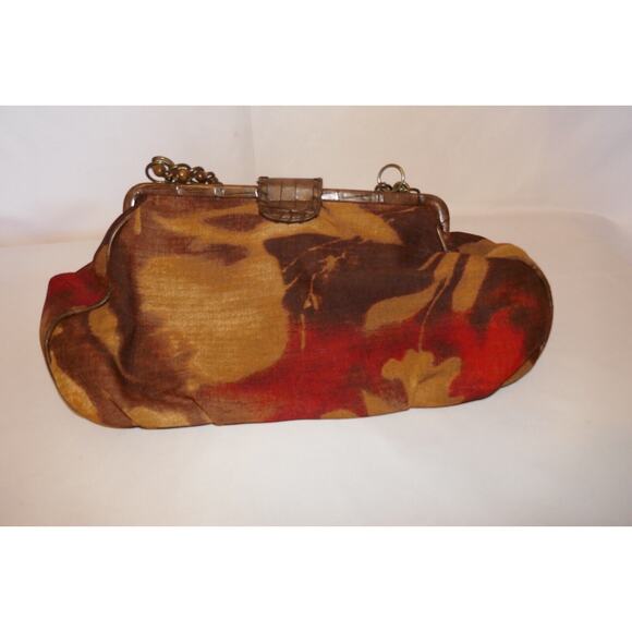 Nine West Multi-Color Textile Fabric Purse Handbag Wood Beaded Straps - Picture 10 of 13